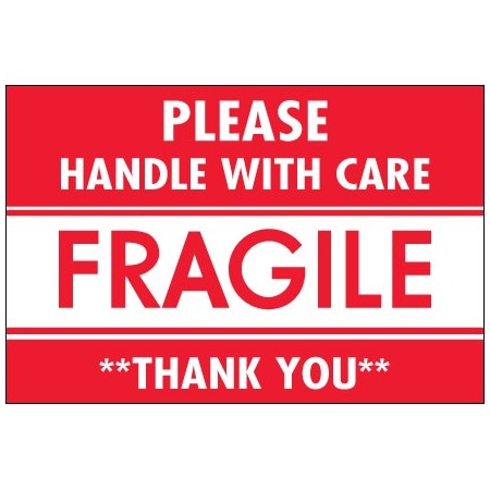 Bsc Preferred 2 x 3'' - ''Fragile - Handle With Care'' Labels, Style 1, 500PK BUY00021198